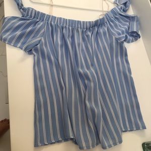 Blue and white stripe off shoulder top